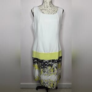 Ronni Nicole Drop Waist Sleeveless Dress White Lime Black Lined Size 8
